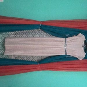 Lace,long,light pink formal dress with a open back